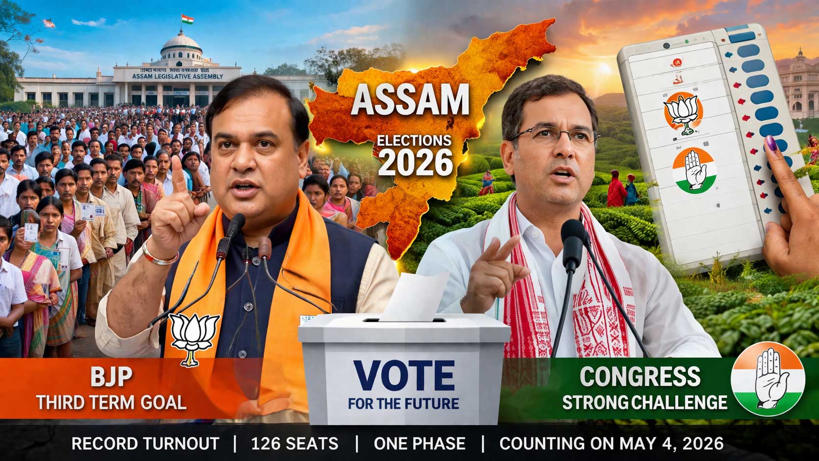 रिकॉर्ड मतदान के साथ असम में सियासी संग्राम तेज: BJP की हैट्रिक की कोशिश, कांग्रेस की मजबूत चुनौती
