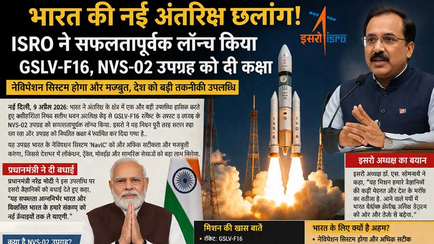 भारत की अंतरिक्ष में बड़ी छलांग: Indian Space Research Organisation ने GSLV-F16 से NVS-02 उपग्रह सफलतापूर्वक लॉन्च किया